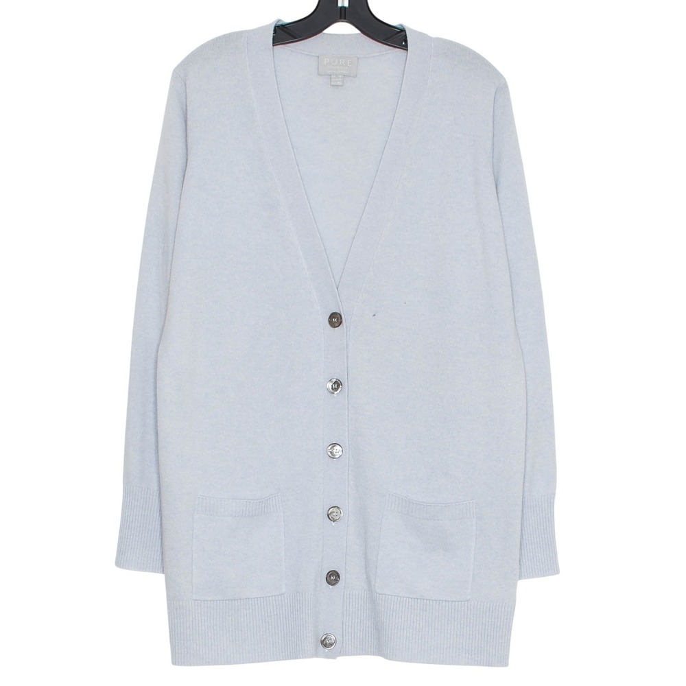 Pure Collection Cardigan Cashmere Minimalist Quiet Luxury Longline Blue 8/10